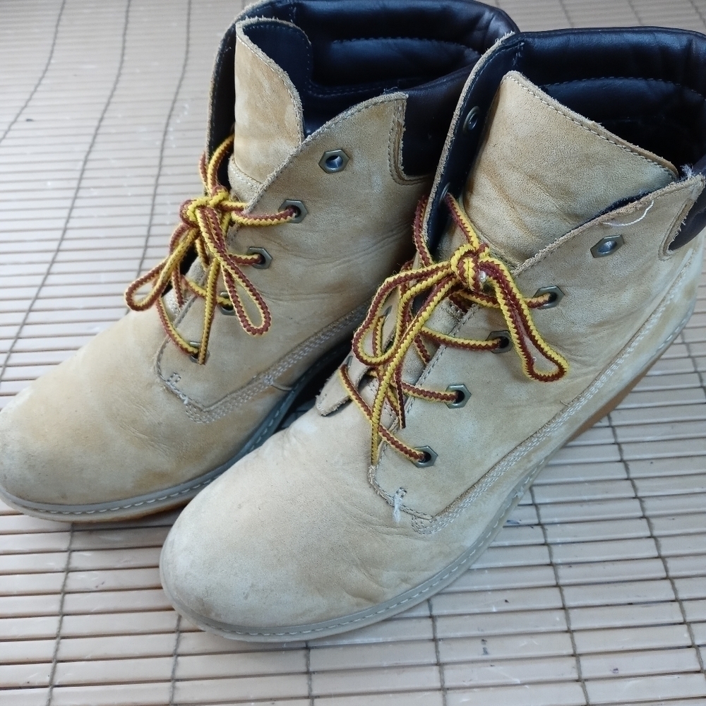 Timberland "Amston" Wedge Heel Wheat Nubuck paracord lace lug sole Boots 8251A
